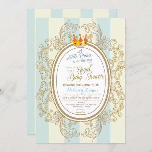 Blue Gold Royal Prince Baby Shower Invitations