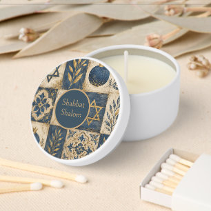 Blue Gold, Rustic Farmhouse Judaica Shabbat Mini Candle Favors