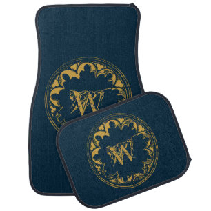 Blue & Gold Rustic Vintage Distressed Monogram Car Floor Mat