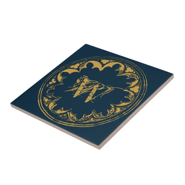 Blue & Gold Rustic Vintage Distressed Monogram  Ceramic Tile (Side)