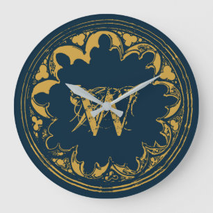 Blue & Gold Rustic Vintage Distressed Monogram Large Clock