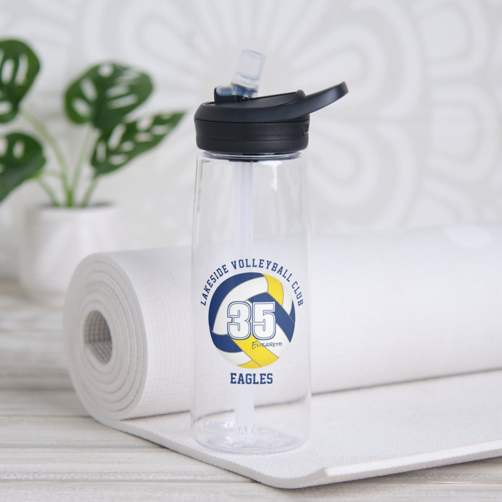 blue gold school club team colors volleyball water bottle