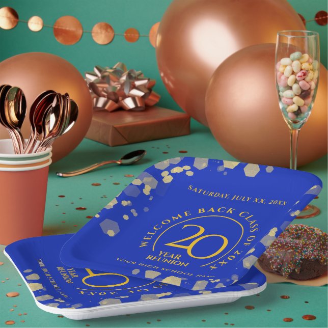 Blue & Gold School College Class Reunion Paper Plates (Multi)
