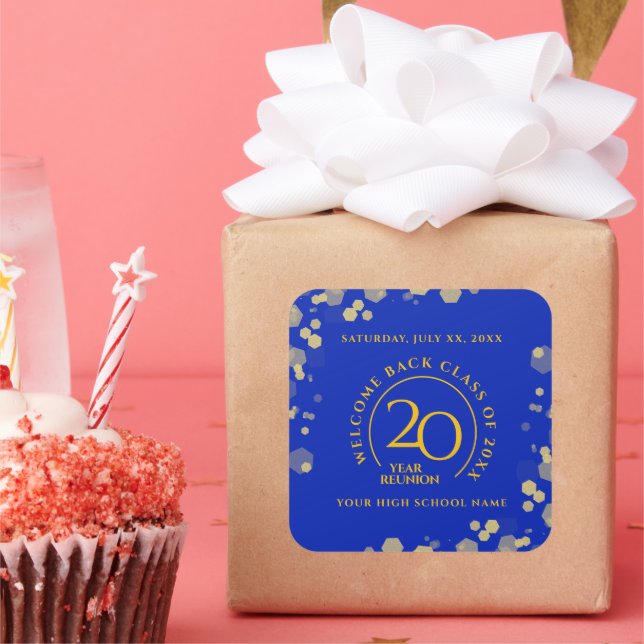 Blue & Gold School College Class Reunion Square Sticker (Party)