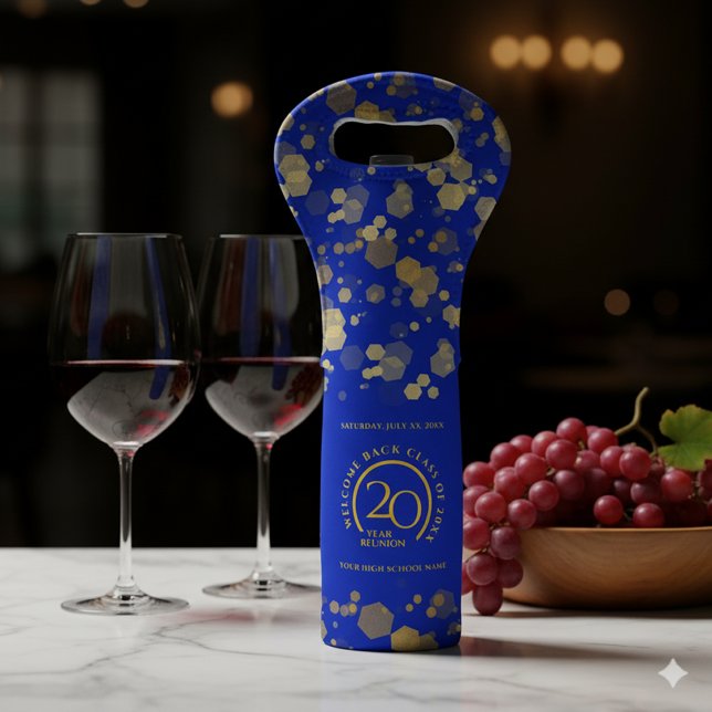 Blue & Gold School College Class Reunion Wine Bag (Royal Blue & Gold Confetti Class Reunion Wine Tote Cover Photo)