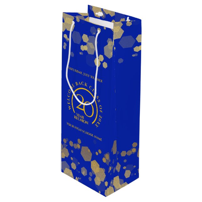 Blue & Gold School College Class Reunion Wine Gift Bag (Front Angled)