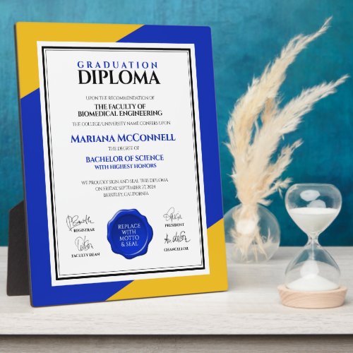 Blue Gold School College University Diploma Plaque