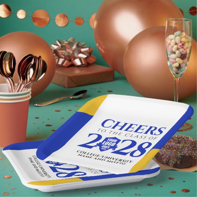 Blue Gold School College University Graduation Paper Plates (Multi)