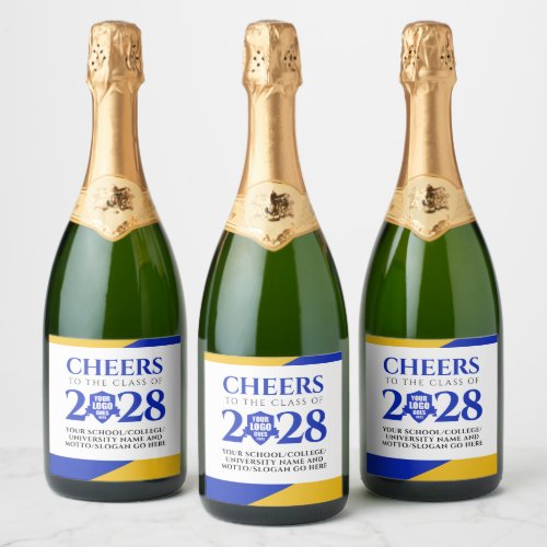 Blue Gold School College University Graduation Sparkling Wine Label
