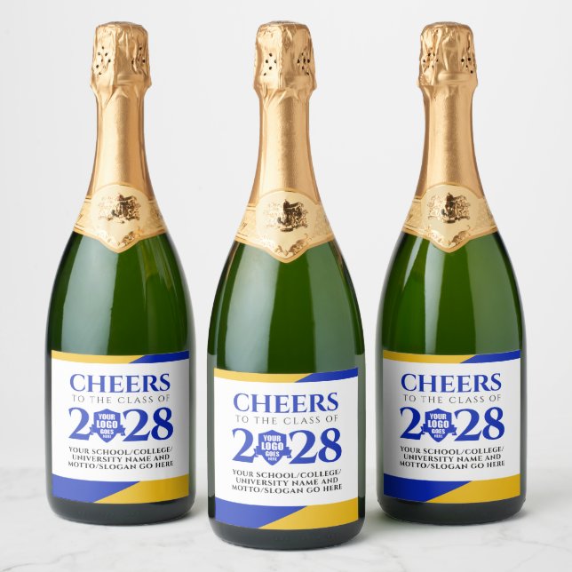Blue Gold School College University Graduation Sparkling Wine Label (Bottles)