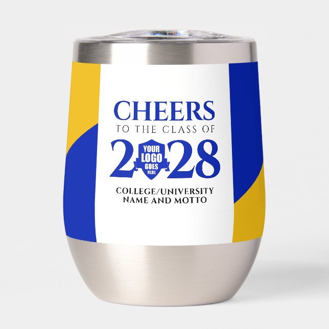 Blue Gold School College University Graduation Thermal Wine Tumbler (Front)