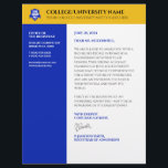 Blue Gold School College University Letterhead<br><div class="desc">Colleges, universities, high schools, and institutes of higher learning can add sophistication to communications with this modern, contemporary letterhead, which features elegant lettering set on royal blue, gold, and white backgrounds. Customize with student's given and family names, faculty name, name of school/college/university, mailing address, contact numbers, website/social media, signature/signatory, academic...</div>