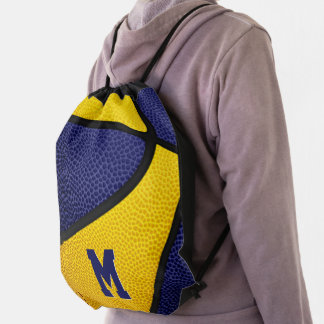 blue gold school colors boys girls basketball drawstring bag