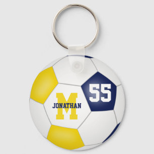 blue gold school colors boys girls soccer ball keychain