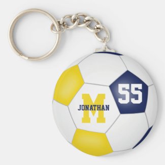 blue gold school colors boys girls soccer ball keychain