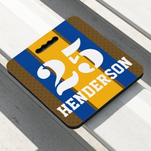 Blue Gold School Colors Football Number and Name Seat Cushion