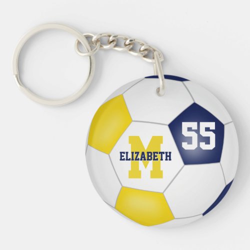 blue gold school colors soccer bag tag keychain
