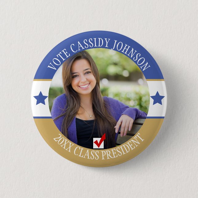 Blue & Gold School Election Student Body Vote Button (Front)