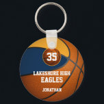 Blue gold school team colors boys' basketball keychain<br><div class="desc">This boys' basketball keychain features a simple basketball graphic with blue and gold school colors and easily customizable school name and mascot name, player name--the jersey number is on a tiny basketball - by katz_d_zynes | See more basketball team color combinations in katzdzynes’ collection “Basketball keychains and backpacks for boys”...</div>