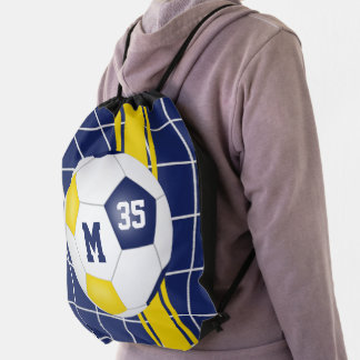 blue gold school team colors girls boys soccer drawstring bag