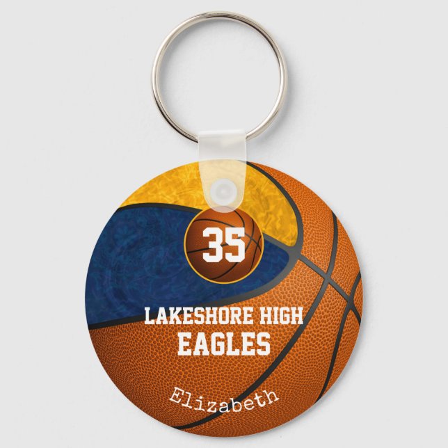 blue gold school team spirit girls' basketball keychain (Front)