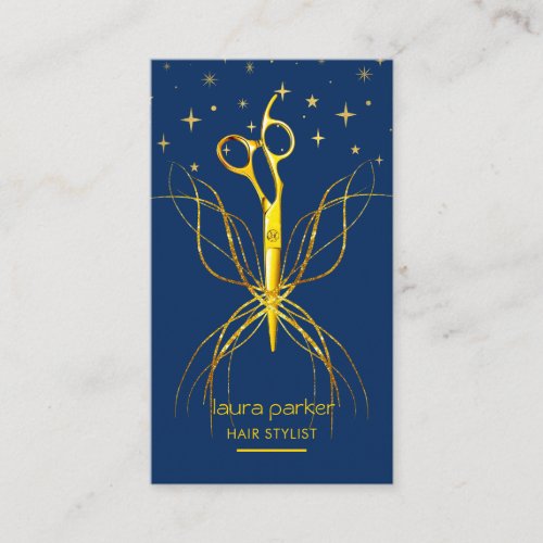 Blue Gold Scissor Hair Stylist Professional  Business Card