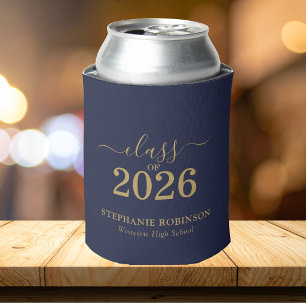 Blue Gold Script Class of 2026 Graduation Party Can Cooler