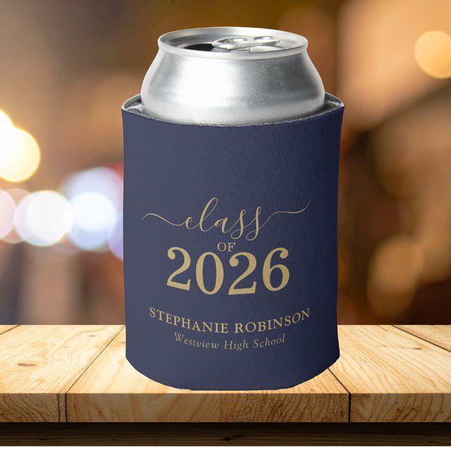 Blue Gold Script Class of 2026 Graduation Party Can Cooler (Creator Uploaded)