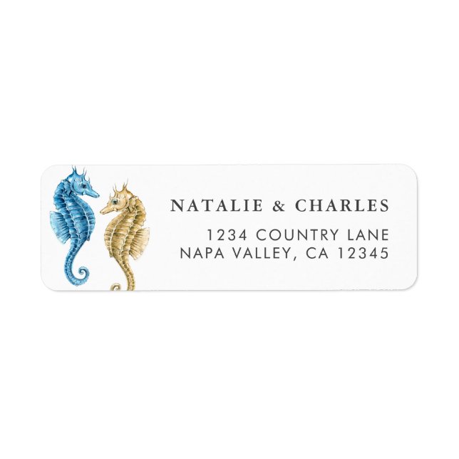 Blue Gold Seahorse Return Address Label (Front)