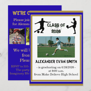 Blue & Gold Senior Class Soccer Graduation Announ Invitation
