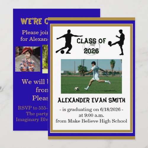 Blue & Gold Senior Class Soccer Graduation Announ Invitation