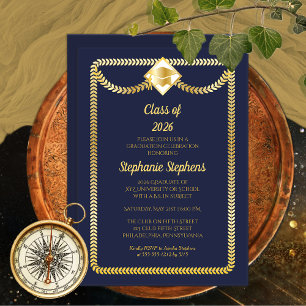 Blue Gold Serpentine Graduation Party Invitation