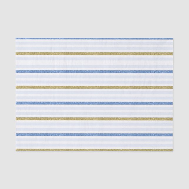 Blue & Gold Shimmer Glitter Stripes Stripe Tissue Paper (Front)