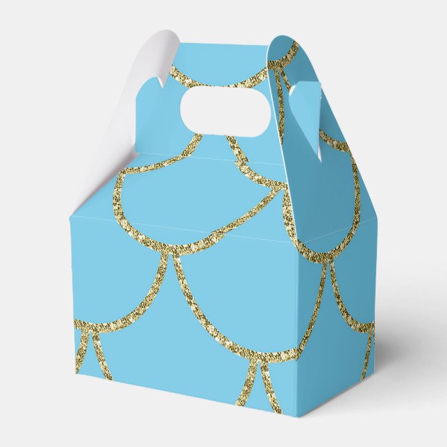 Blue & Gold Shimmer Mermaid Birthday Party Favor Boxes (Back Side)