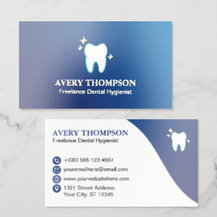 Blue & Gold Shining Tooth Dental Hygienist Dentist Foil Spot Gloss Business Cards