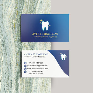 Blue & Gold Shining Tooth Dental Hygienist Dentist Foil Spot Gloss Business Cards