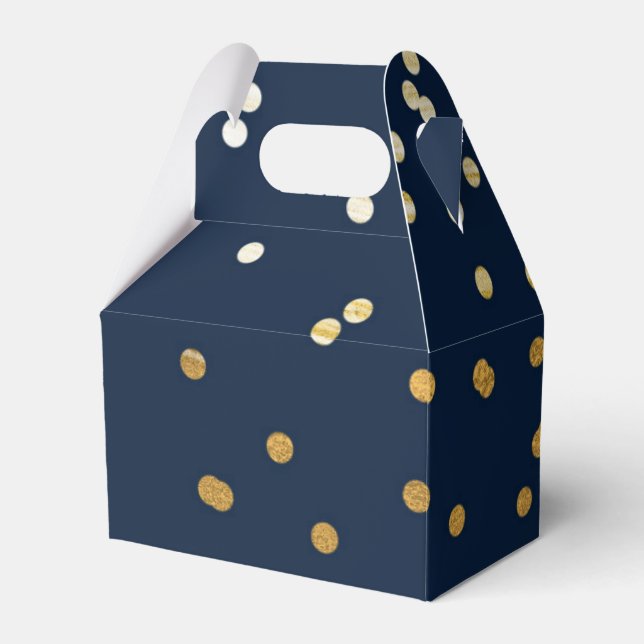 Blue & Gold Shiny Confetti Dots Chic Modern Favor Boxes (Front Side)
