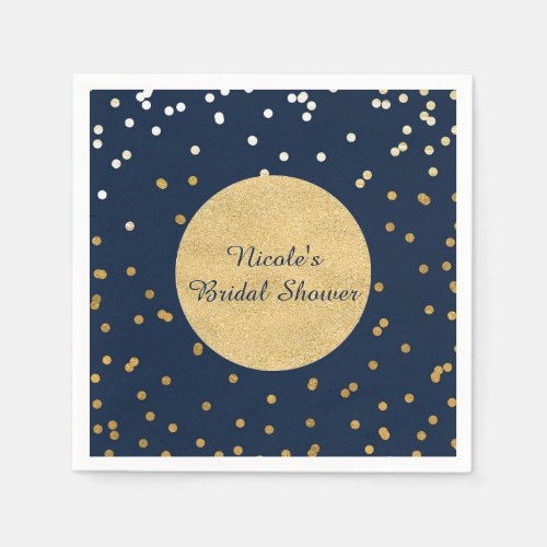 Blue  Gold Shiny Confetti Dots Chic Modern Paper Napkins