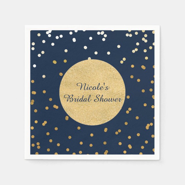 Blue & Gold Shiny Confetti Dots Chic Modern Paper Napkins (Front)