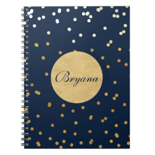 Blue & Gold Shiny Confetti Dots Modern Notebook