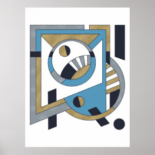 Blue, Gold, Silver Avant Garde Geometric Abstract  Poster