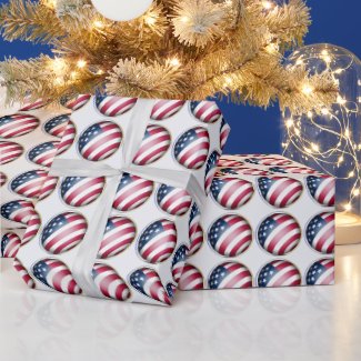 Blue Gold, Silver Framed USA Flag Globe Pattern