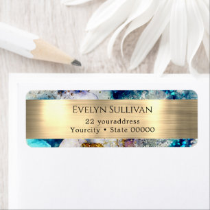 Blue Gold Silver glitter return address label