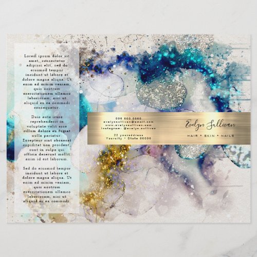 Blue gold silver glitter watercolor brochure