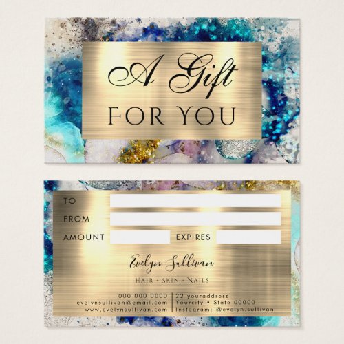 Blue gold silver glitter watercolor Gift Card