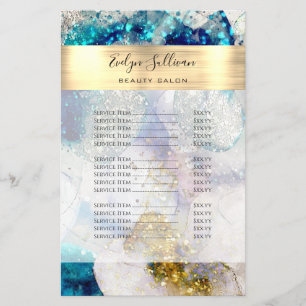 Blue Gold Silver Glitter Watercolor Price List Flyer