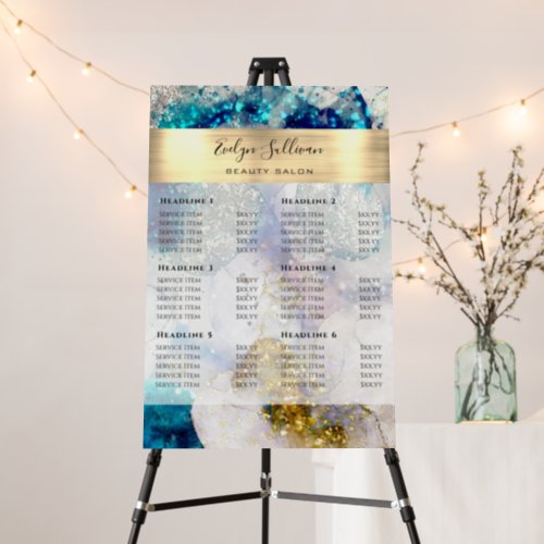 Blue gold silver glitter watercolor Price List Foam Board