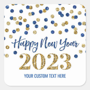 Blue Gold Silver Happy New Year 2023  Square Sticker