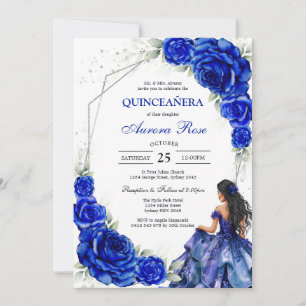 Blue Gold Silver Mis Quince Quinceañera Birthday Invitation