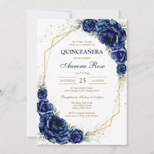Blue Gold Silver Mis Quince Quinceañera Birthday Invitation